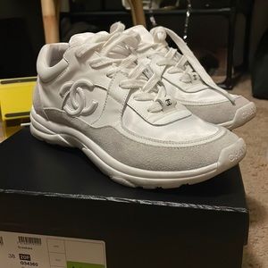 White printed fabric & suede calfskin Chanel sneakers